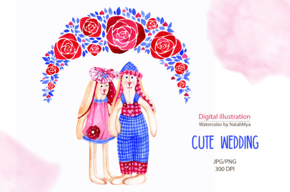 Cute Bunnies Wedding Clipart: A Watercolor Touch for Every Project