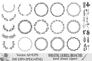 Elegant Wreaths Clipart: Hand Drawn Design Elements