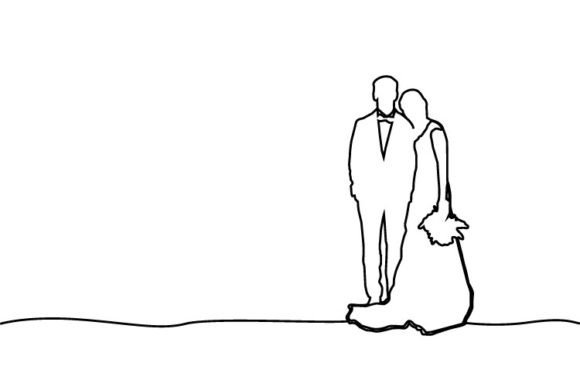 Monoline Illustration Wedding Couple: Elegant Design Assets