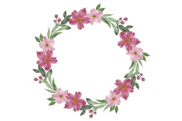 Pink Floral Wreath for Wedding Card: Watercolor Elegance